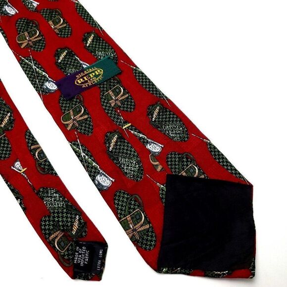 Repp Ltd Silk Tie Red Print Fishing‎ Long Wide - Picture 5 of 6